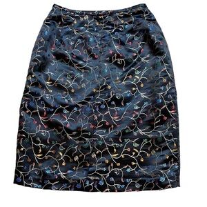 Travis Ayers Vintage Floral Embroidered Silky Pencil Skirt 8